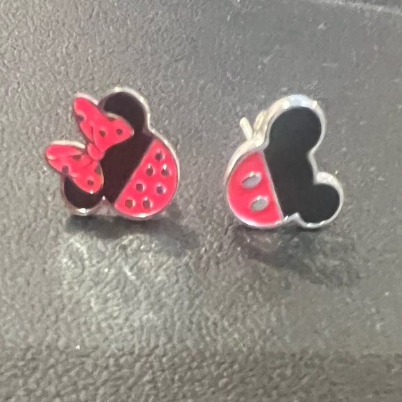 Mickey and Minnie Mouse Earrings Sterling Silver and Enamel Mismatched - Picture 2 of 4